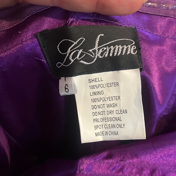 PURPLE RHINESTONE STRAPLESS LA FEMME COCKTAIL DRESS - Picture 6 of 12